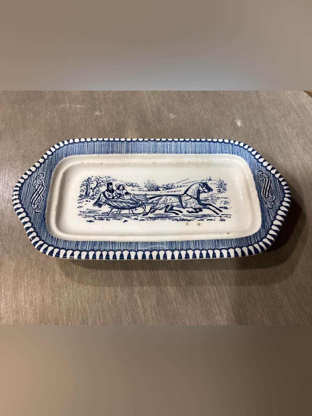 Currier & Ives Vintage Blue Butter Dish Base